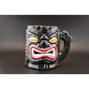 Tiki Mug Hawaiian Charcoal Black Glazed Ceramic Cup Ceramic Hand Crafted "READ"